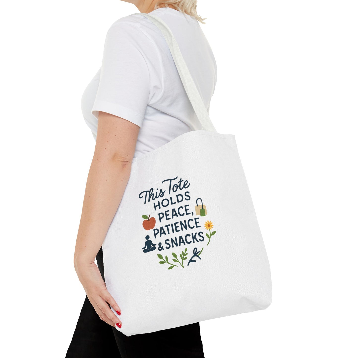 Peace, Patience & Snacks Tote Bag | Eco-Friendly Shopper, Gift for Friends, Beach Tote, Daily Carryall, Motivational Bag