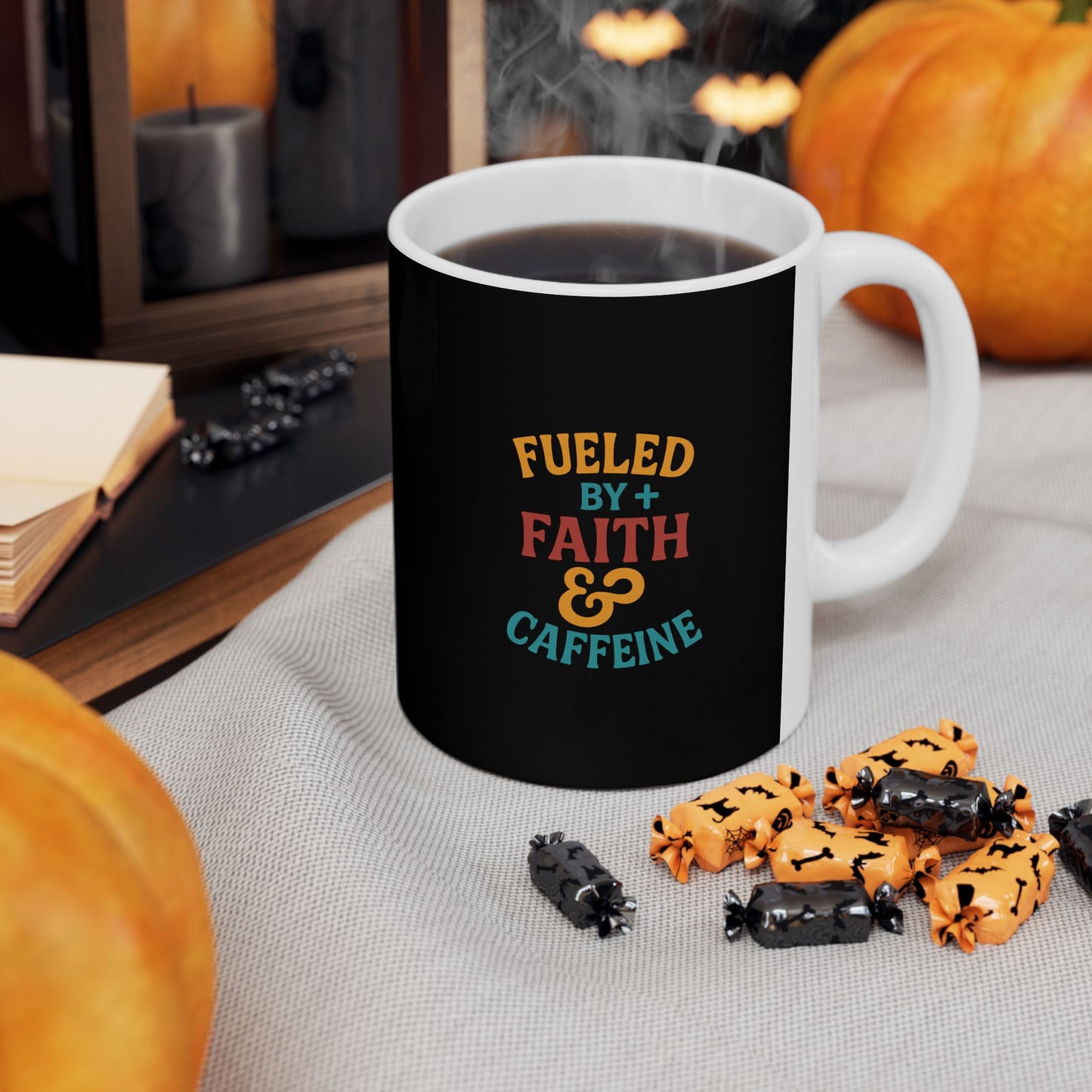 Fueled By Positive Faith &amp; Caffeine Inspirational Ceramic Mug - Motivational Coffee Cup for Gift, Home, Office, Birthdays, Holidays