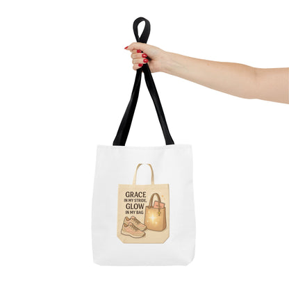 Chic Inspirational Tote Bag, Grace in My Stride Glow in My Bag, Motivational Gift, Daily Use, Eco-Friendly Shopping Bag, Trendy Handbag