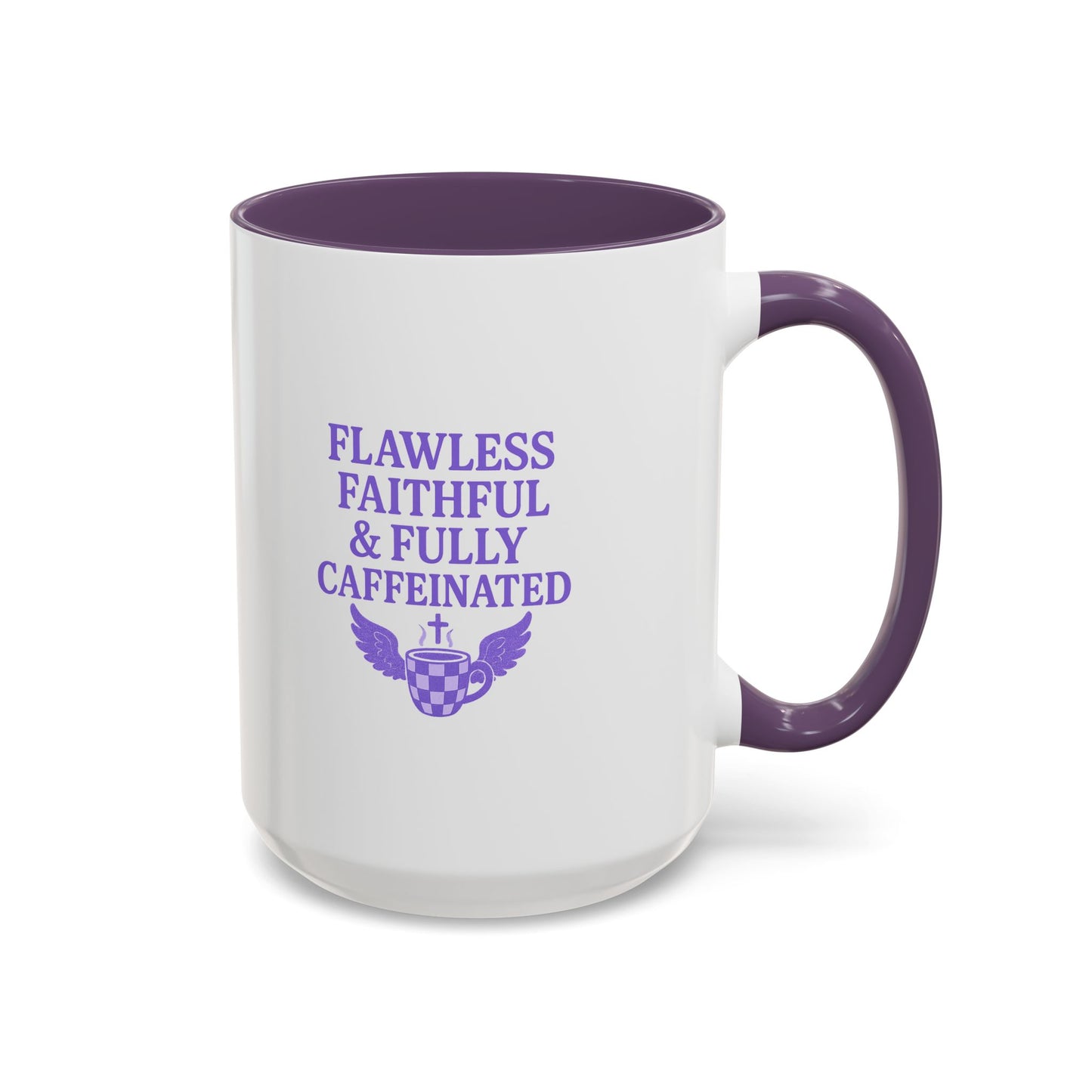 Flawless & Fully Caffeinated Accent Coffee Mug for Faithful Friends, Inspirational Gift, Morning Motivation Cup, Bible Lover's Mug