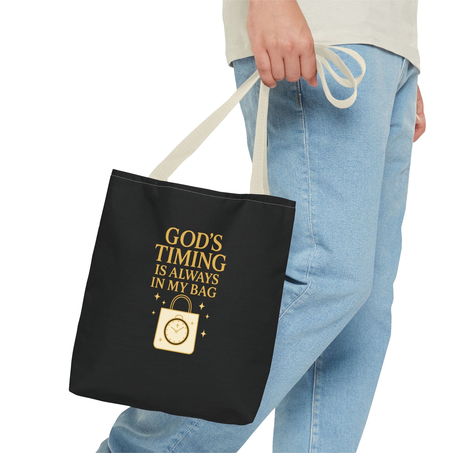 God's Timing Tote Bag | Motivational Bag for Everyday Use, Gift for Believers, Casual Tote for Work, School, and Travel