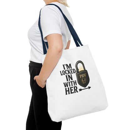 Locked In With Her Tote Bag, Funny Gift for Couples, Personalized Shopping Tote, Everyday Carryall, Unique Friendship Present