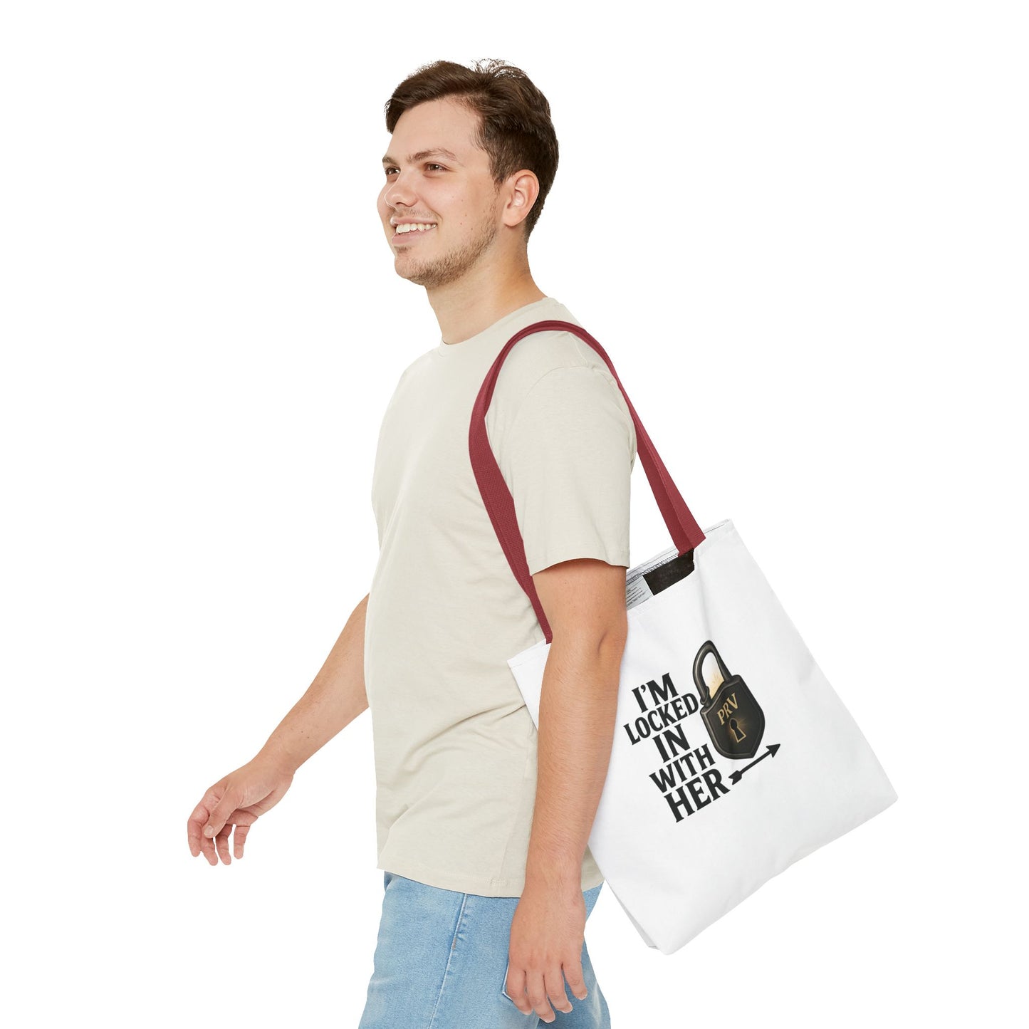 Locked In With Her Tote Bag, Funny Gift for Couples, Personalized Shopping Tote, Everyday Carryall, Unique Friendship Present
