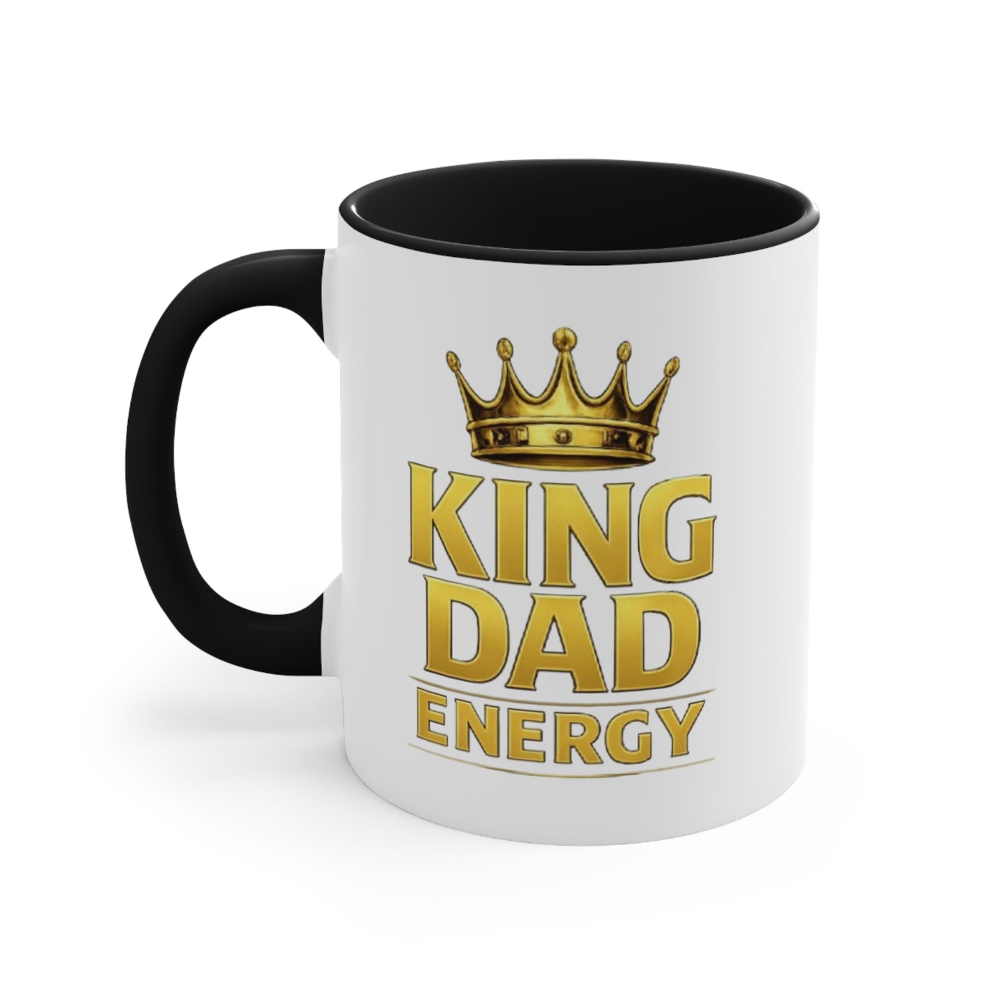 King Dad Energy Accent Mug — Gold Crown Father's Day Coffee Cup (Pink Accent)