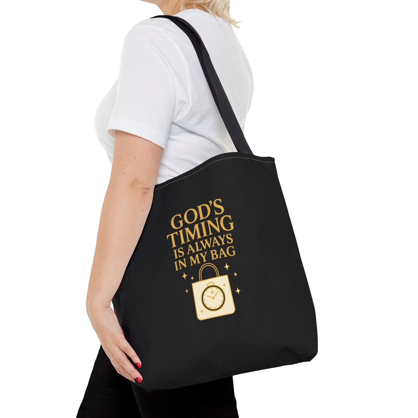 God's Timing Tote Bag | Motivational Bag for Everyday Use, Gift for Believers, Casual Tote for Work, School, and Travel
