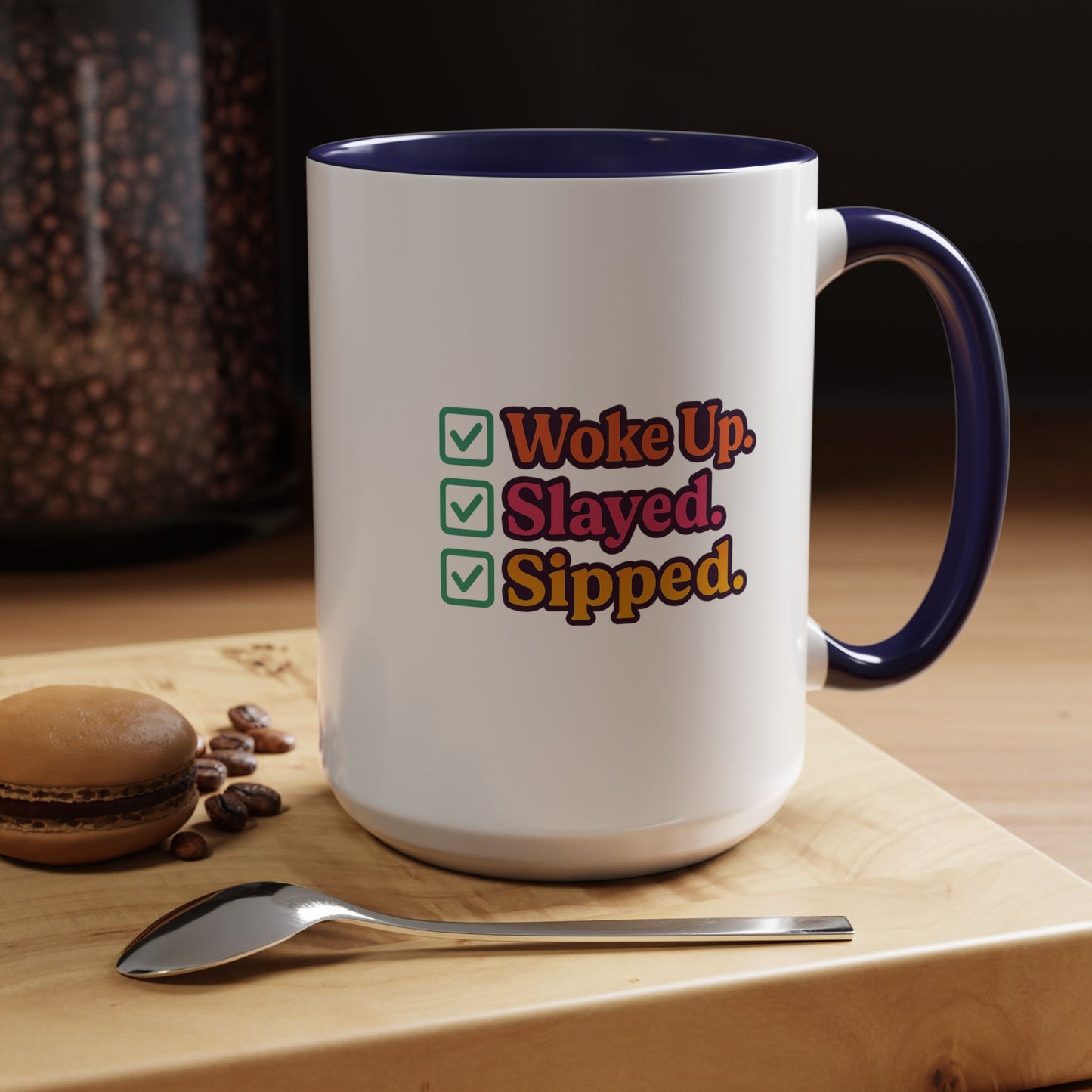 Colorful Motivational Coffee Mug, Woke Up Slayed Sipped, Inspirational Gift, Morning Motivation Cup, Funny Coffee Lover Mug