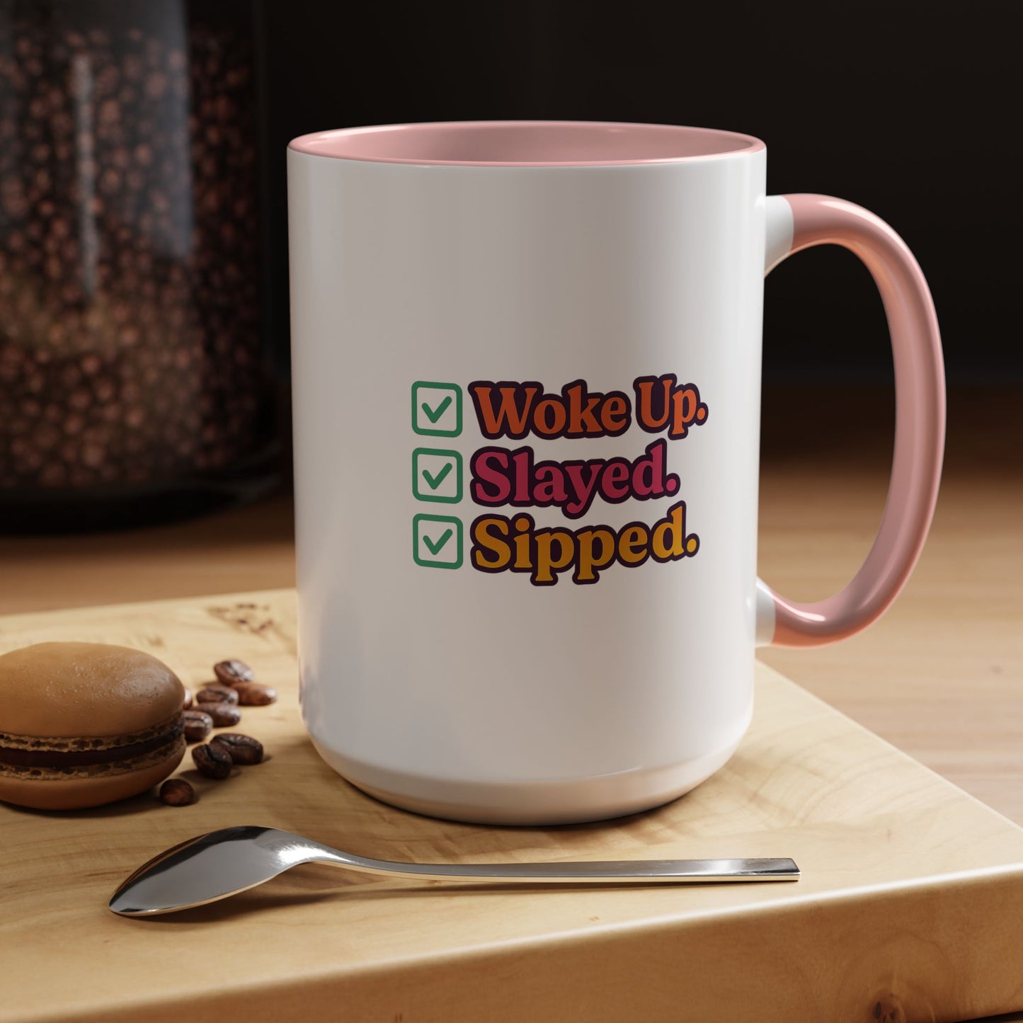 Colorful Motivational Coffee Mug, Woke Up Slayed Sipped, Inspirational Gift, Morning Motivation Cup, Funny Coffee Lover Mug