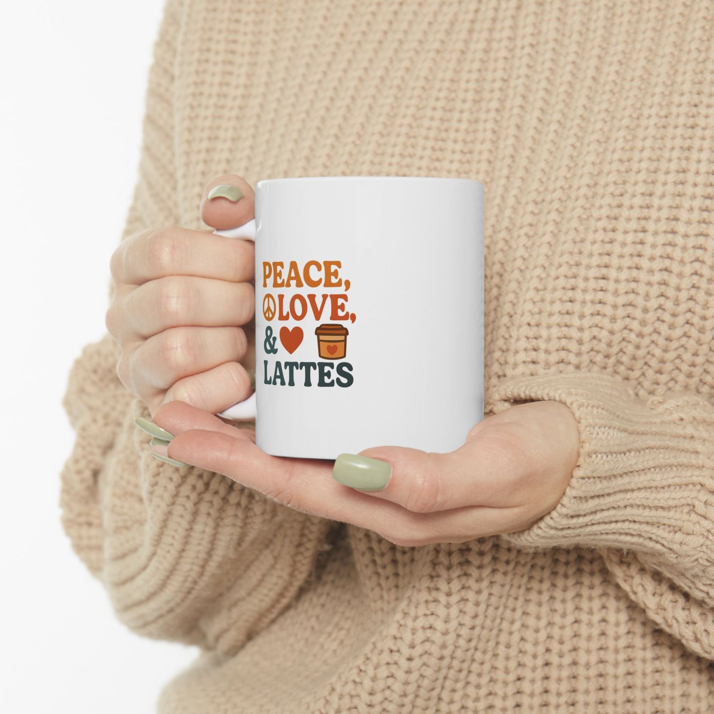 Peace Love &amp; LattesCeramic Mug - Perfect for Coffee Lovers, Gift for Mom, Cute Kitchen Decor, Personalized Mug, Birthday Gift