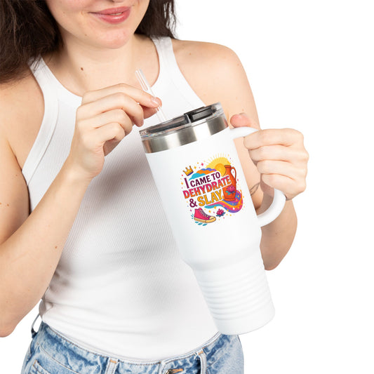 Colorful Hyderated &amp; Slaying Insulated Travel Mug – Perfect Gift for Motivated Individuals, Inspiring Quotes, Hydration on the Go, Travel Accessories, [...]