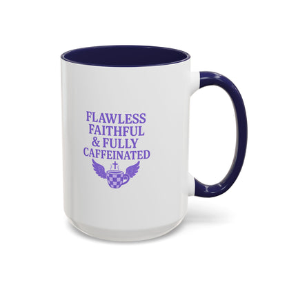 Flawless & Fully Caffeinated Accent Coffee Mug for Faithful Friends, Inspirational Gift, Morning Motivation Cup, Bible Lover's Mug