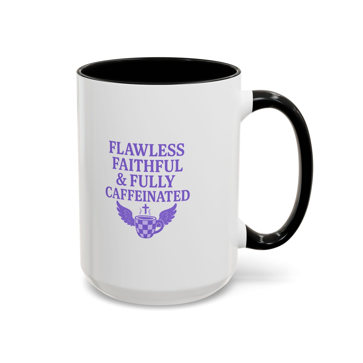 Flawless & Fully Caffeinated Accent Coffee Mug for Faithful Friends, Inspirational Gift, Morning Motivation Cup, Bible Lover's Mug