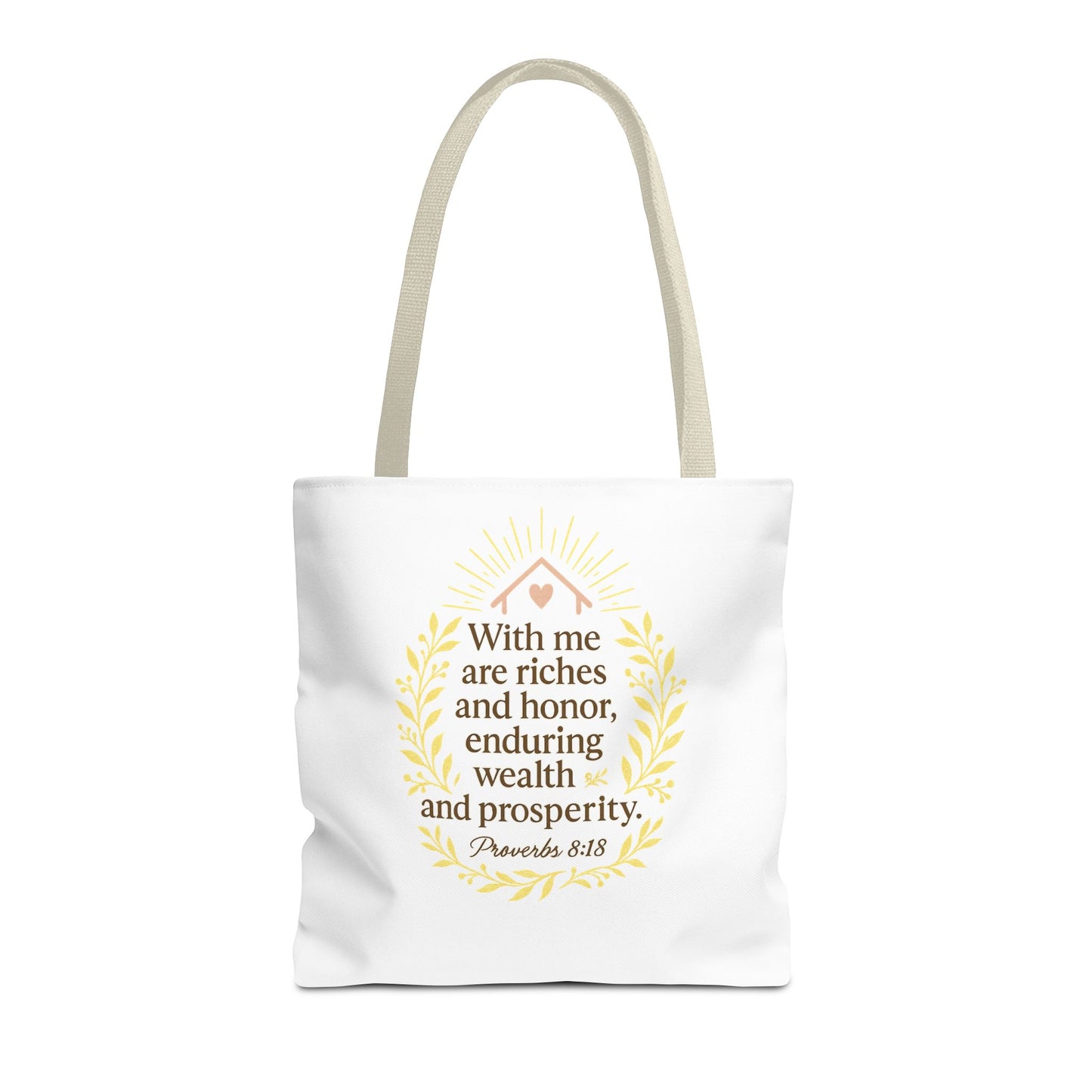 Inspirational Tote Bag - Proverbs 8:18 Quote, Bible Verse Carrier, Eco-Friendly Shopping Bag, Faith-Based Gift, Motivational Decor