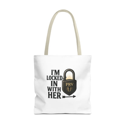 Locked In With Her Tote Bag, Funny Gift for Couples, Personalized Shopping Tote, Everyday Carryall, Unique Friendship Present