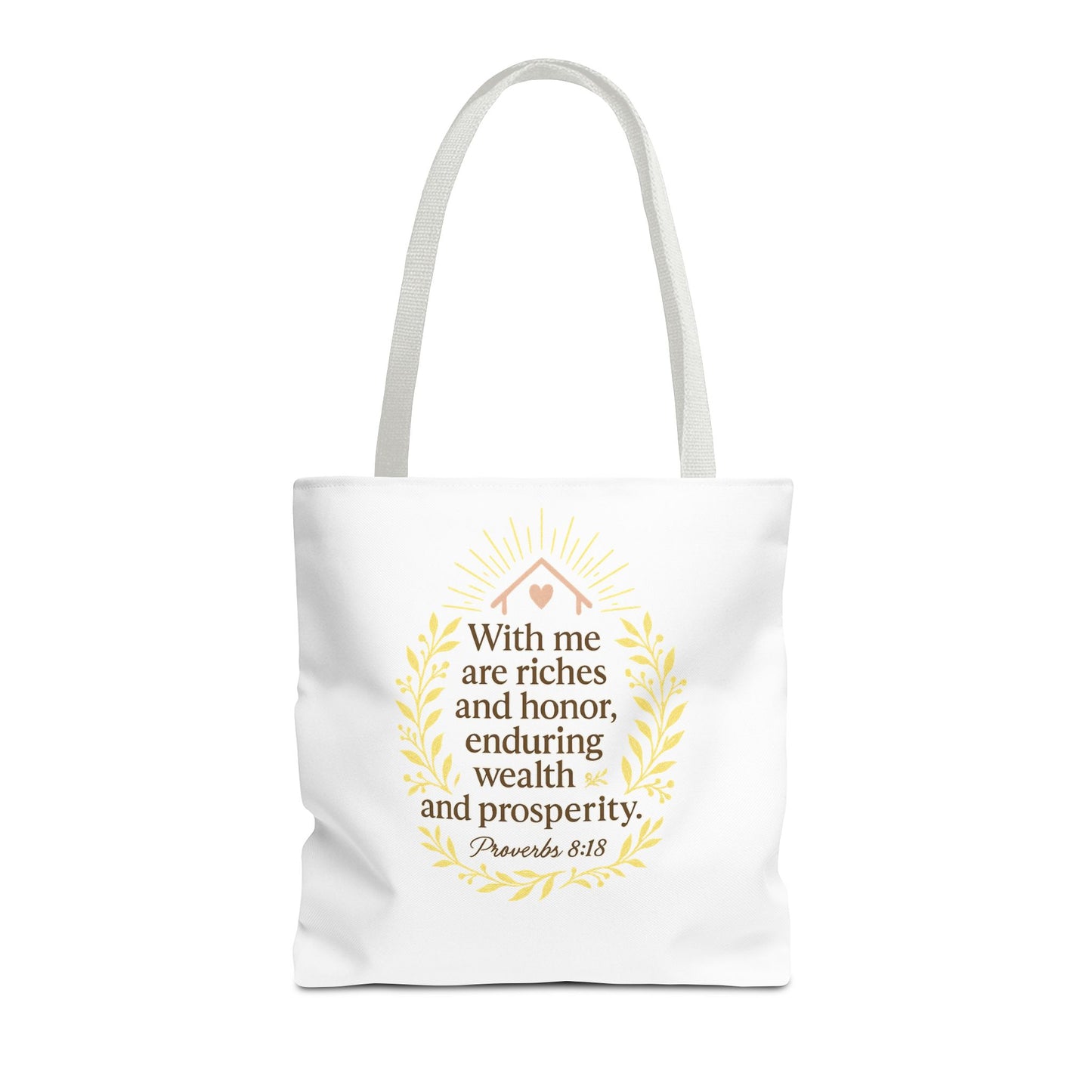 Inspirational Tote Bag - Proverbs 8:18 Quote, Bible Verse Carrier, Eco-Friendly Shopping Bag, Faith-Based Gift, Motivational Decor