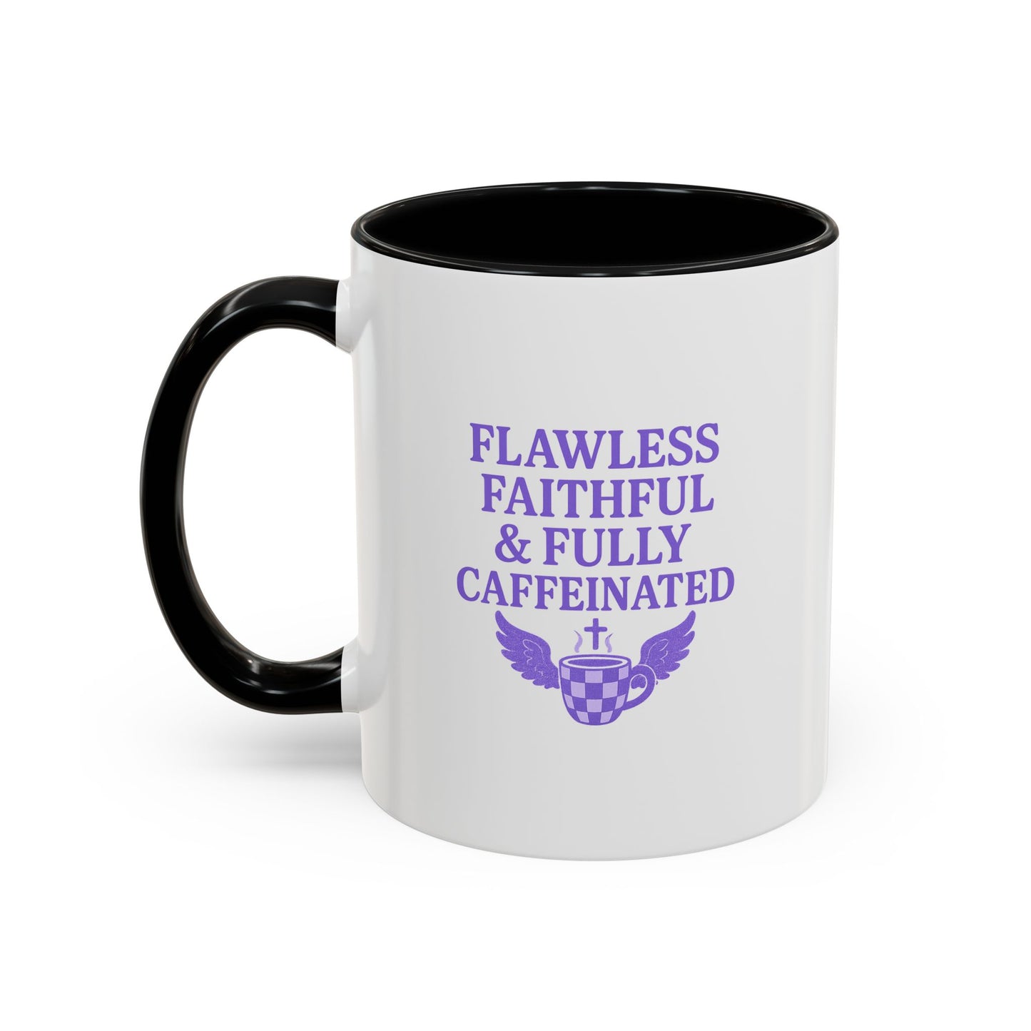 Flawless & Fully Caffeinated Accent Coffee Mug for Faithful Friends, Inspirational Gift, Morning Motivation Cup, Bible Lover's Mug