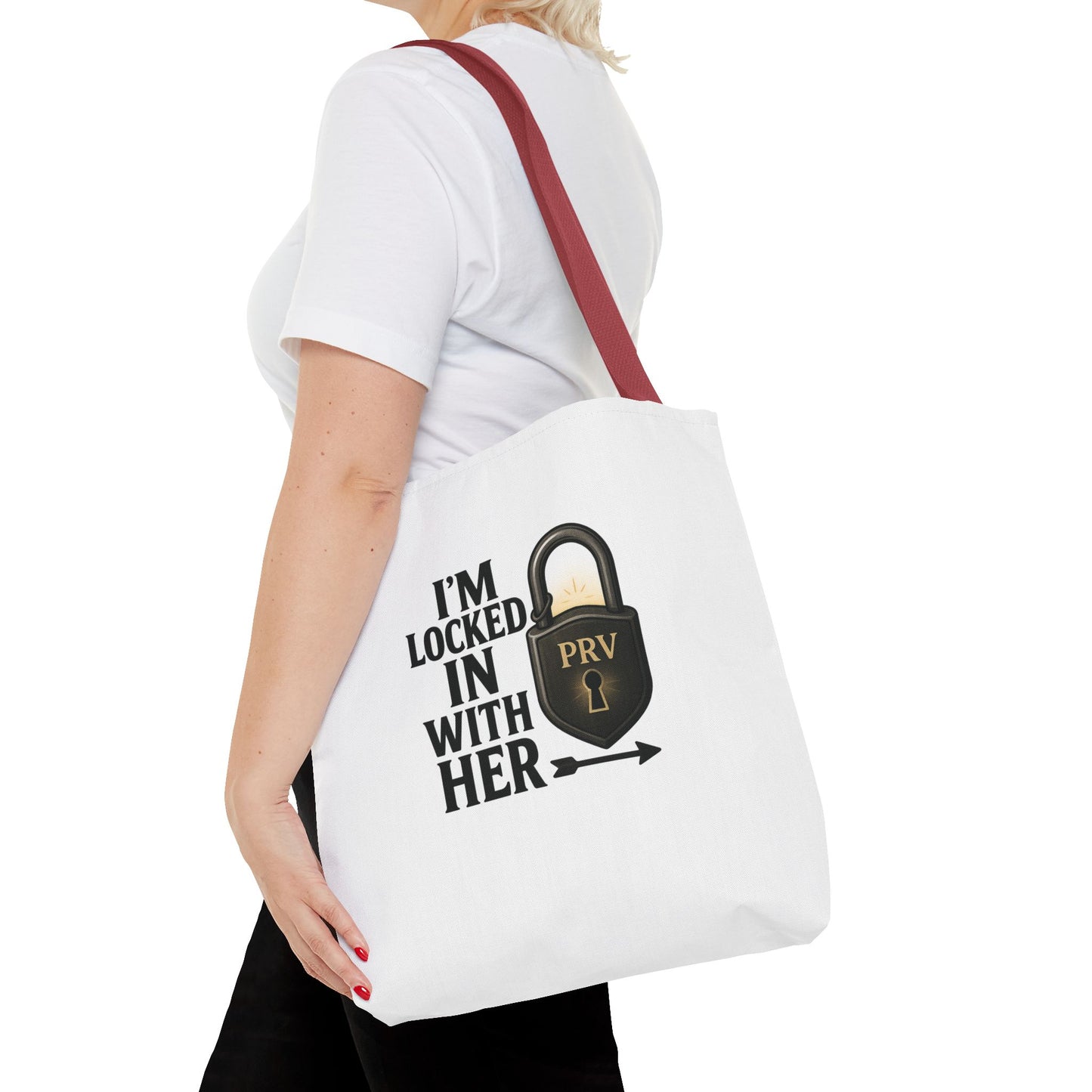 Locked In With Her Tote Bag, Funny Gift for Couples, Personalized Shopping Tote, Everyday Carryall, Unique Friendship Present
