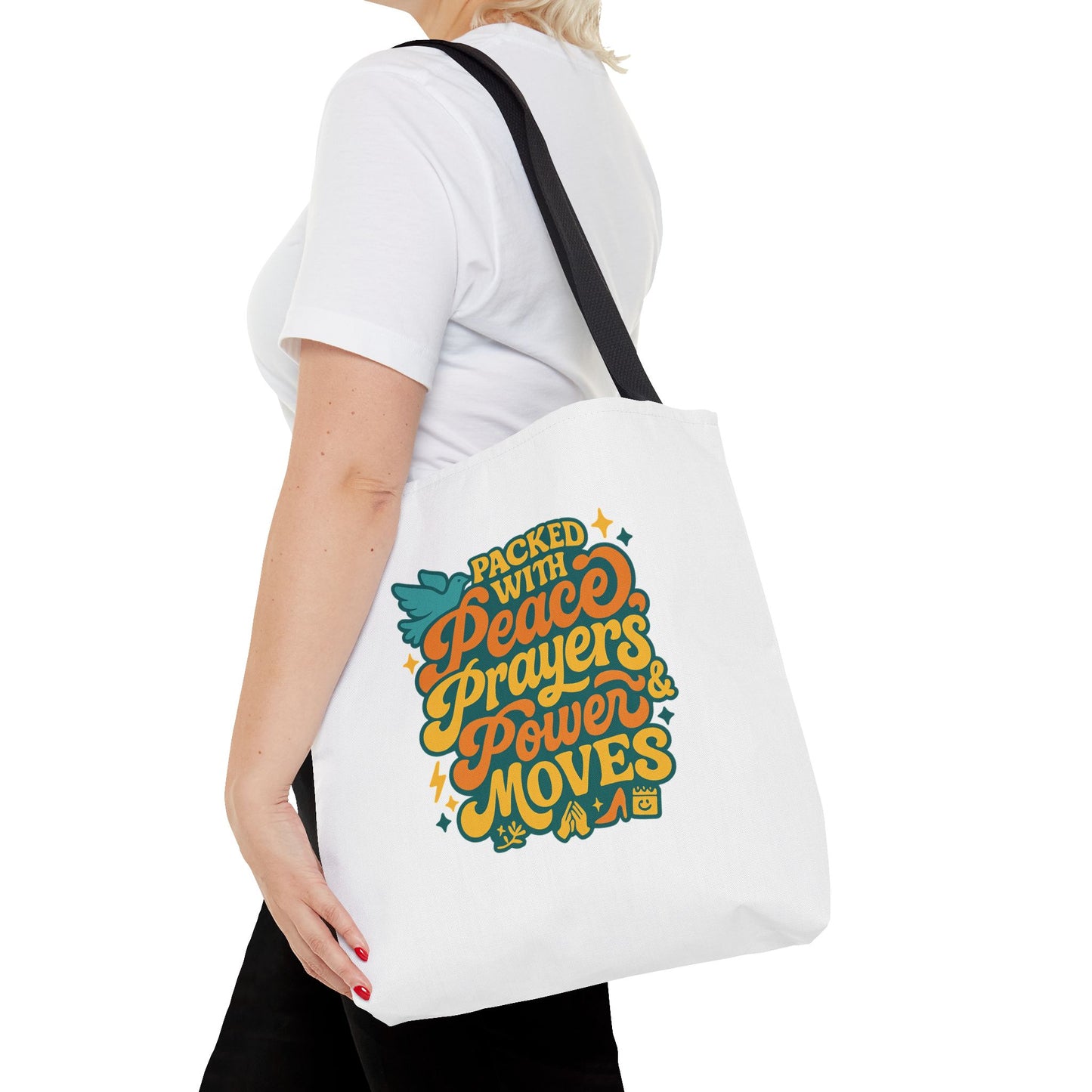 Peace Prayers Power Moves Tote Bag - Eco-Friendly Reusable Shopping Bag, Gift for Spiritual Friends, Motivational Gift, Stylish [...]