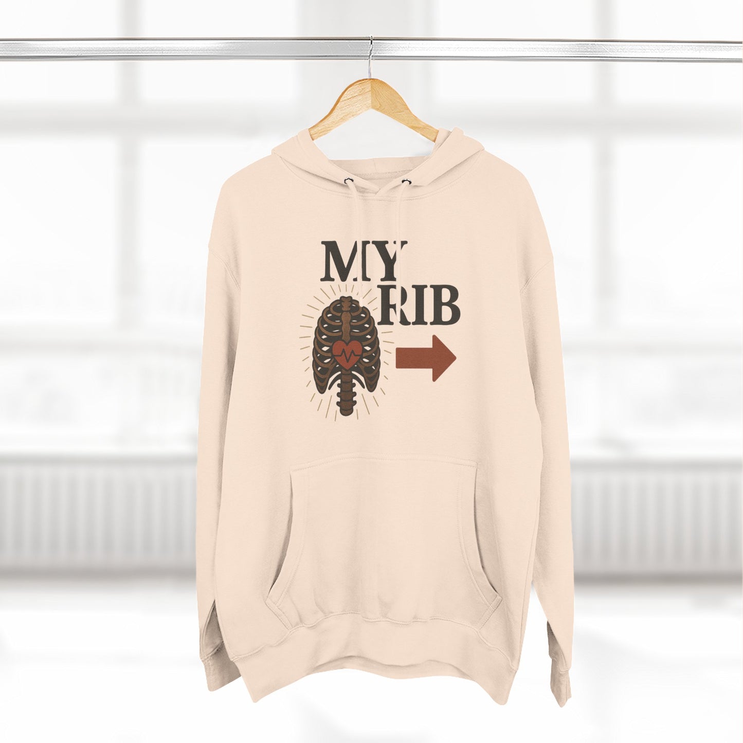 Heartfelt Rib Graphic Hoodie for Couples, Valentine's Day Gift, Matching Sweatshirt, Cozy Fleece, Romantic Style