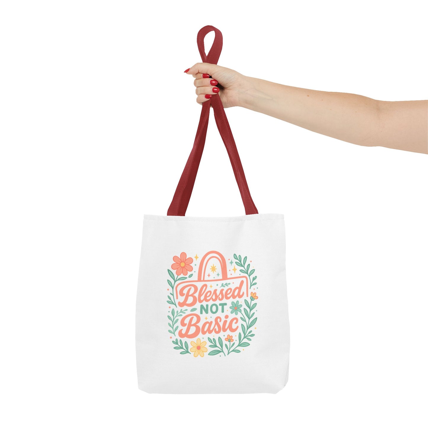 Blessed Not Basic Tote Bag, Inspirational Tote, Floral Design Bag, Gift for Her, Everyday Use, Eco-Friendly Shopping Bag