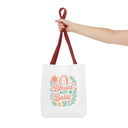 Blessed Not Basic Tote Bag, Inspirational Tote, Floral Design Bag, Gift for Her, Everyday Use, Eco-Friendly Shopping Bag