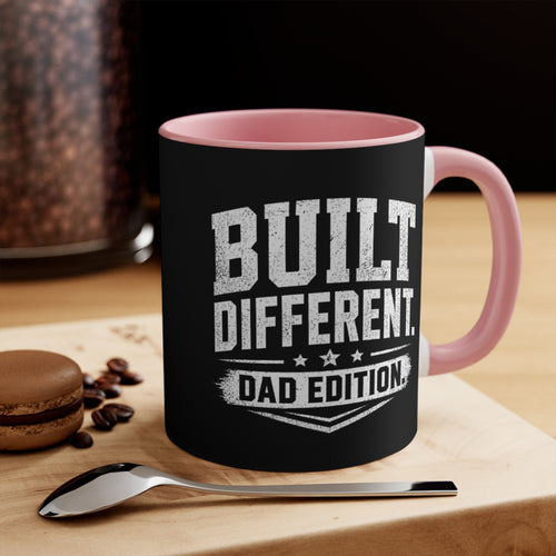 Built Different Dad Edition Accent Mug — Pink Interior Coffee Cup for Fathers, Father’s Day Gift