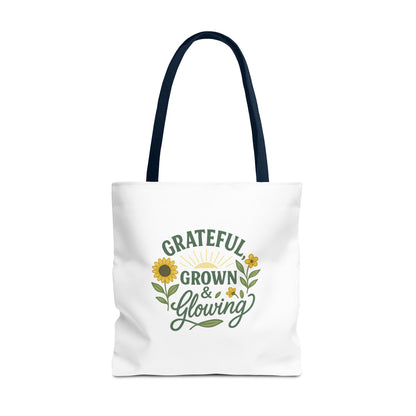 Grateful & Growing Tote Bag, Inspirational Gift, Eco-Friendly Shopper, Floral Design, Sunflower Tote, Everyday Use, Life's Little Joys
