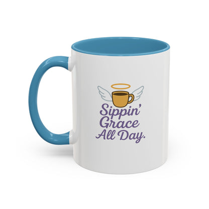 Sipping Grace Accent Coffee Mug | Stylish Gift for Coffee Lovers, Inspirational Mug, Office Décor, Unique Funny Coffee Cup