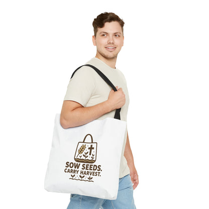 Inspirational Tote Bag - "Sow Seeds. Carry Harvest." - Eco-Friendly, Beach Bag, Gift for Gardeners, Reusable Shopping, Faith Journey
