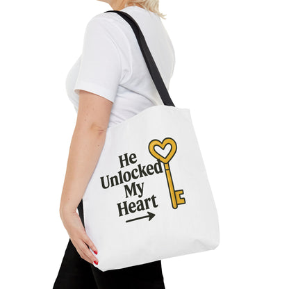 Heart Unlocking Quote Tote Bag, Valentine's Gift, Love Theme, Stylish Shoulder Bag, Perfect for Everyday Use, Cute Fashion Accessory