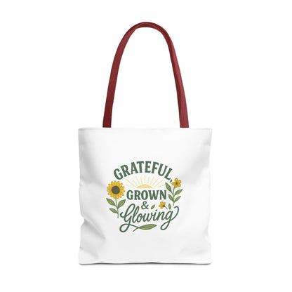 Grateful & Growing Tote Bag, Inspirational Gift, Eco-Friendly Shopper, Floral Design, Sunflower Tote, Everyday Use, Life's Little Joys