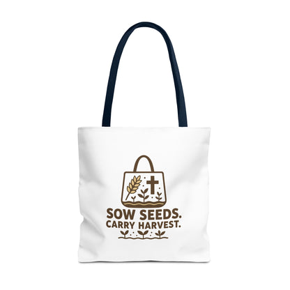 Inspirational Tote Bag - "Sow Seeds. Carry Harvest." - Eco-Friendly, Beach Bag, Gift for Gardeners, Reusable Shopping, Faith Journey