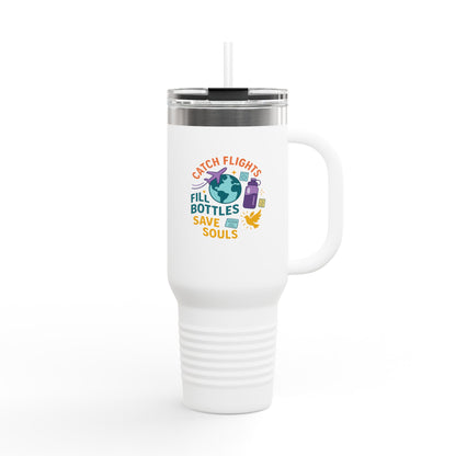 Catch Flights Travel Mug, 40oz Insulated Coffee Cup for Travelers, Unique Gift for Adventurers, Eco-Friendly Reusable Tumbler