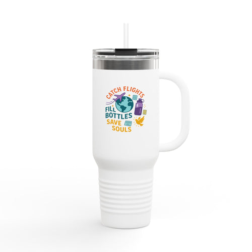 Catch Flights Travel Mug, 40oz Insulated Coffee Cup for Travelers, Unique Gift for Adventurers, Eco-Friendly Reusable Tumbler