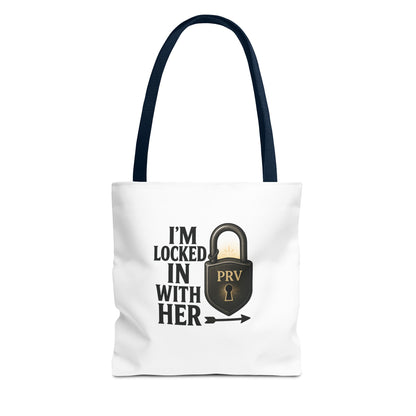 Locked In With Her Tote Bag, Funny Gift for Couples, Personalized Shopping Tote, Everyday Carryall, Unique Friendship Present