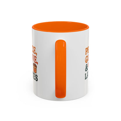 Peace, Love & Lattes Coffee Mug | Accent Mug for Coffee Lovers | Gift for Baristas, Friends, Home Decor, Kitchen Essentials