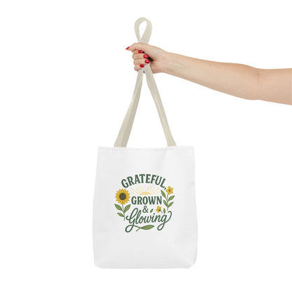 Grateful & Growing Tote Bag, Inspirational Gift, Eco-Friendly Shopper, Floral Design, Sunflower Tote, Everyday Use, Life's Little Joys