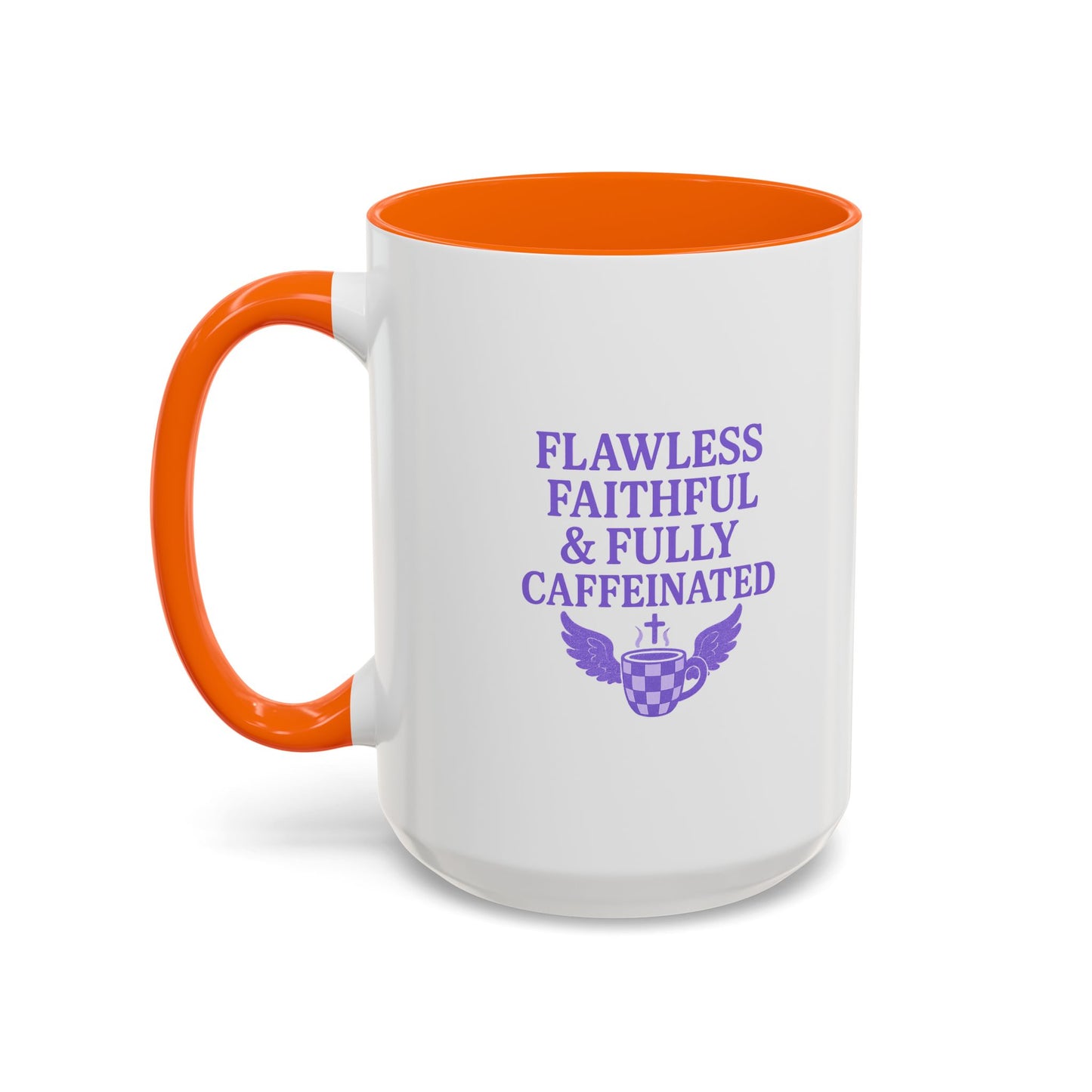 Flawless & Fully Caffeinated Accent Coffee Mug for Faithful Friends, Inspirational Gift, Morning Motivation Cup, Bible Lover's Mug