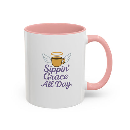 Sippin' Grace All Day Coffee Mug, Cute Coffee Cup, Inspirational Mug, Gift for Coffee Lovers, Perfect for Any Occasion