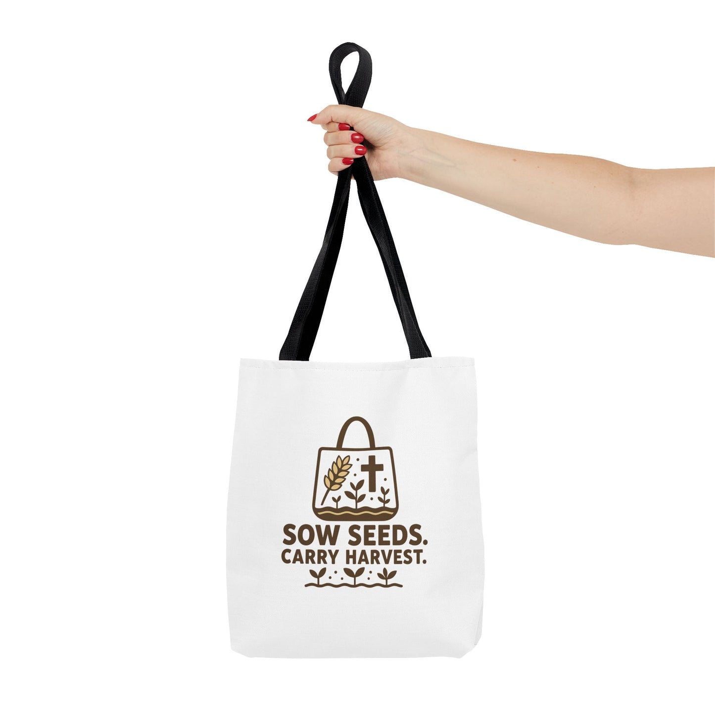 Inspirational Tote Bag - "Sow Seeds. Carry Harvest." - Eco-Friendly, Beach Bag, Gift for Gardeners, Reusable Shopping, Faith Journey