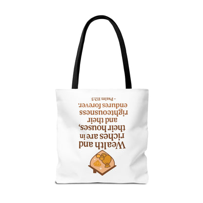 Psalm 112:3 Bible Verse Tote Bag