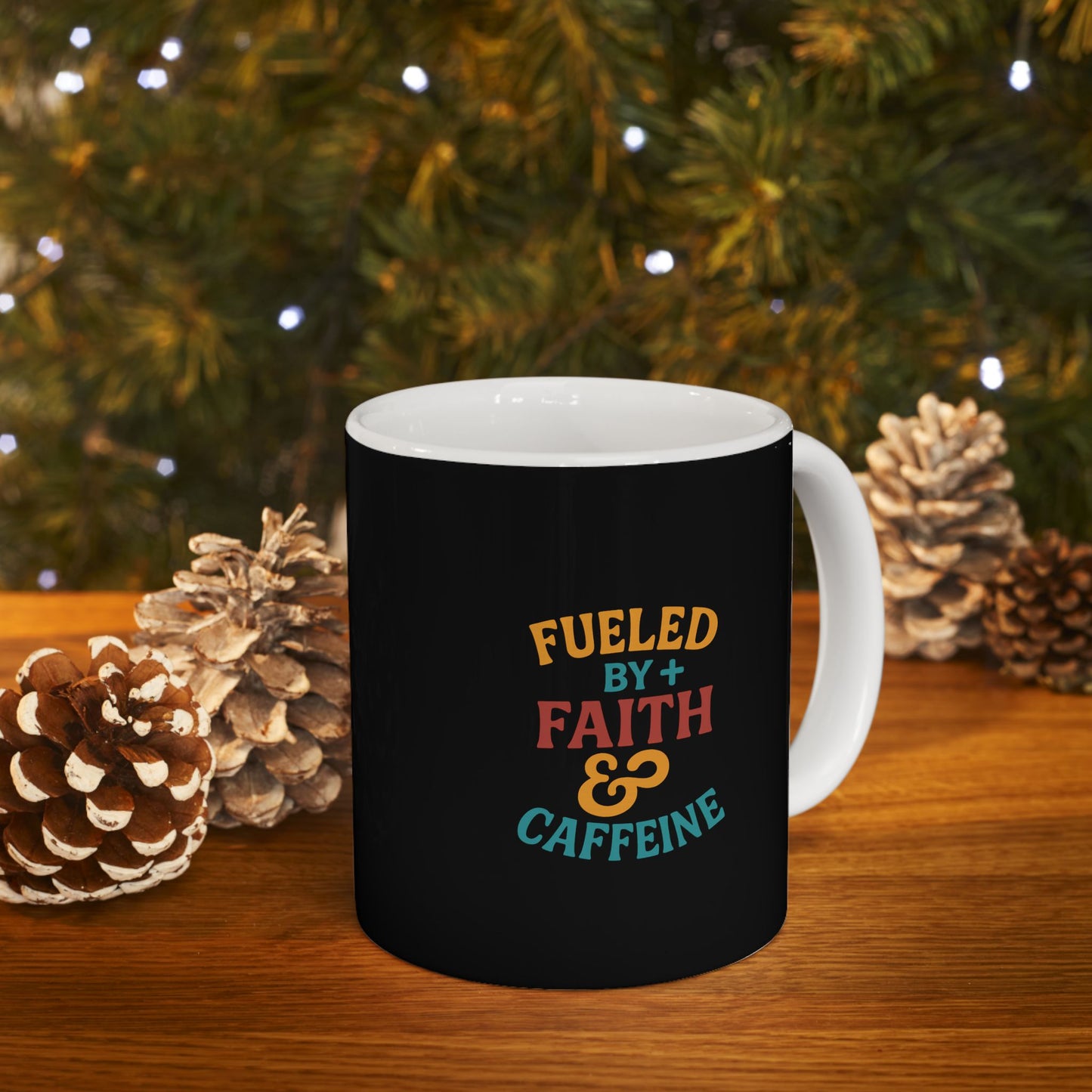 Fueled By Positive Faith &amp; Caffeine Inspirational Ceramic Mug - Motivational Coffee Cup for Gift, Home, Office, Birthdays, Holidays