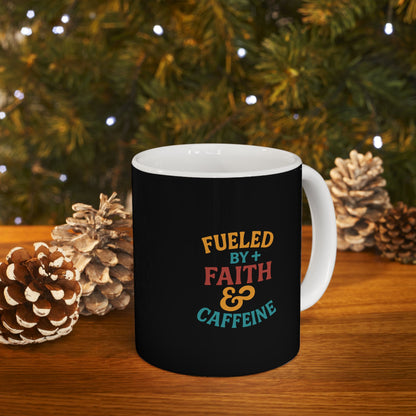 Fueled By Positive Faith &amp; Caffeine Inspirational Ceramic Mug - Motivational Coffee Cup for Gift, Home, Office, Birthdays, Holidays