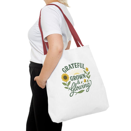Grateful & Growing Tote Bag, Inspirational Gift, Eco-Friendly Shopper, Floral Design, Sunflower Tote, Everyday Use, Life's Little Joys
