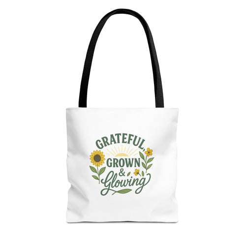 Grateful & Growing Tote Bag, Inspirational Gift, Eco-Friendly Shopper, Floral Design, Sunflower Tote, Everyday Use, Life's Little Joys