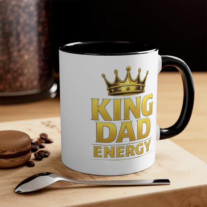 King Dad Energy Accent Mug — Gold Crown Father's Day Coffee Cup (Pink Accent)