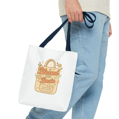 Blessed Not Basic Tote Bag, Trendy Eco-Friendly Canvas