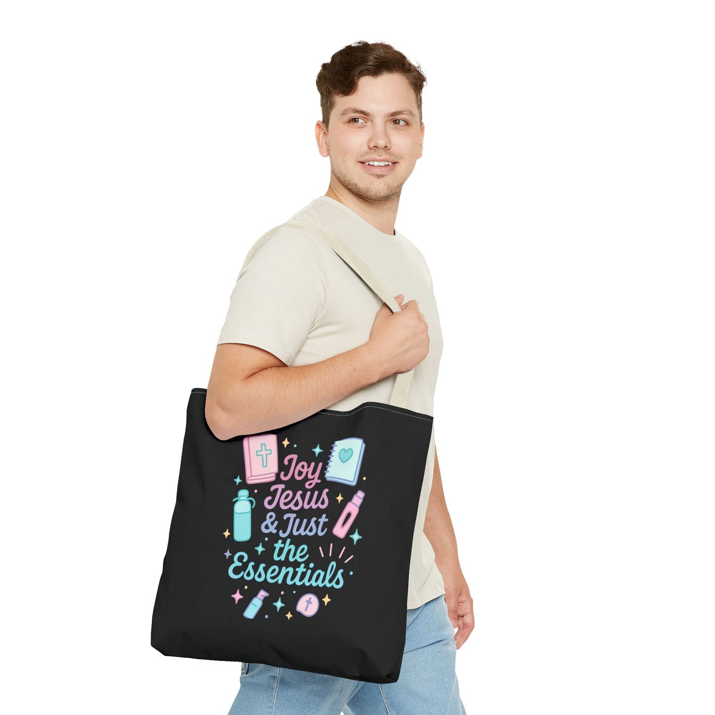 Joyful Essentials Tote Bag for Faith Lovers, Christian Canvas Bag, Unique Gift for Church, Bible Study, Everyday Use, Stylish Carryall