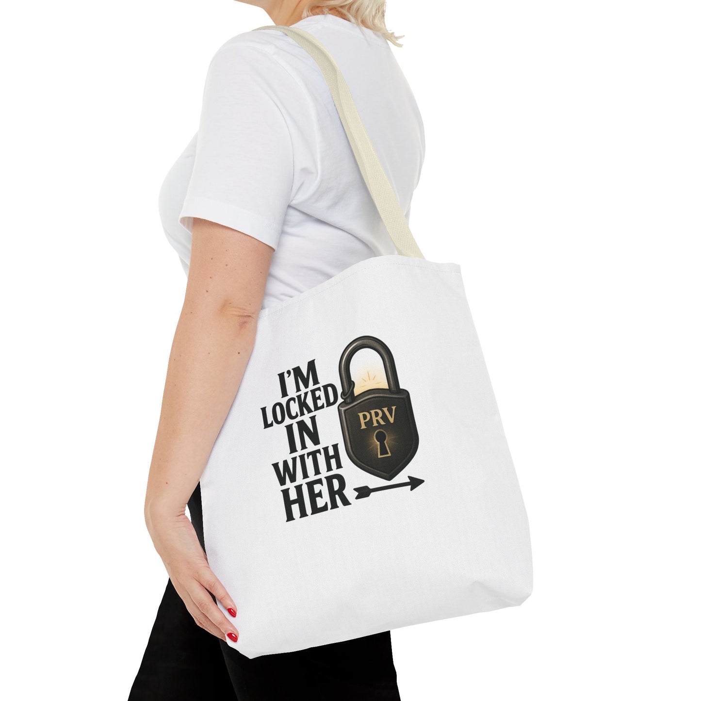 Locked In With Her Tote Bag, Funny Gift for Couples, Personalized Shopping Tote, Everyday Carryall, Unique Friendship Present
