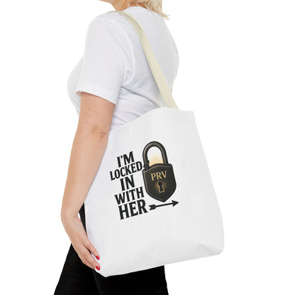 Locked In With Her Tote Bag, Funny Gift for Couples, Personalized Shopping Tote, Everyday Carryall, Unique Friendship Present