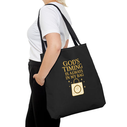 God's Timing Tote Bag | Motivational Bag for Everyday Use, Gift for Believers, Casual Tote for Work, School, and Travel